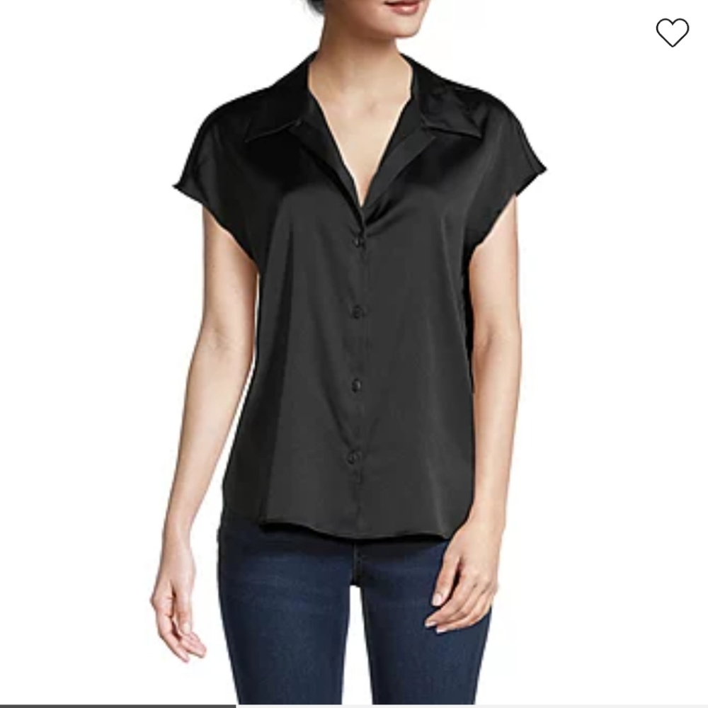 NWT Satin Short Sleeve Button-Down Shirt